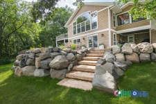 boulder retaining wall with steps