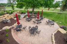 Patio area with mulch and stepping stones